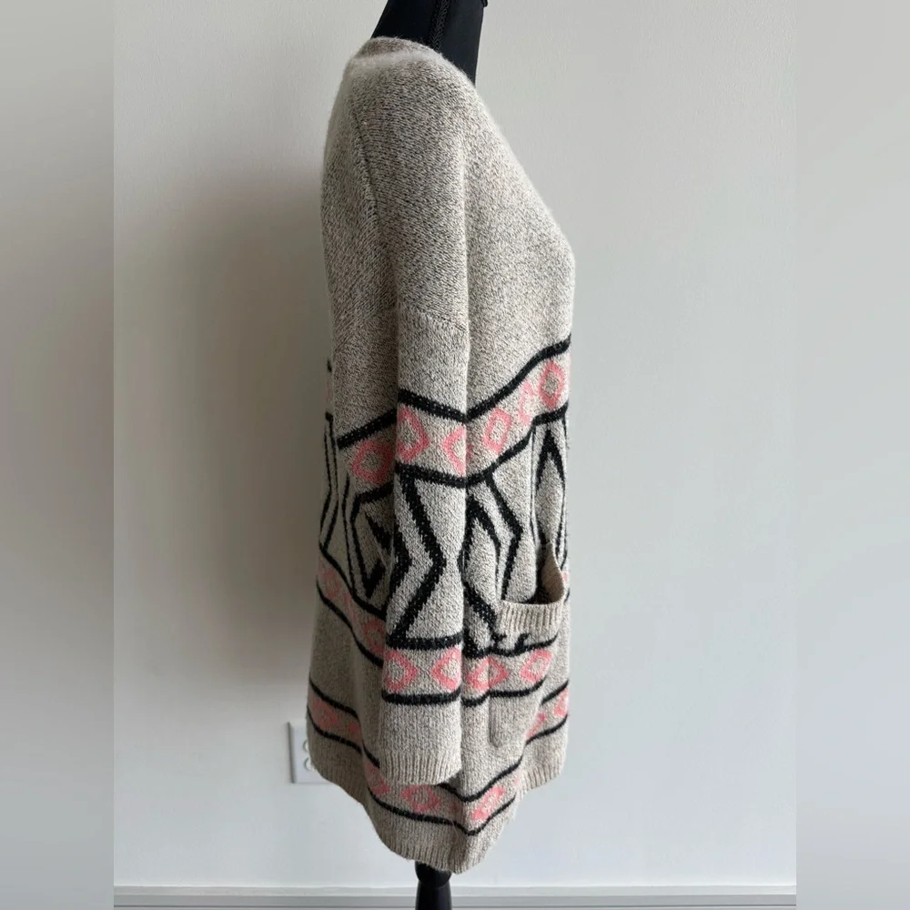 Beige and Pink Patterned Cardigan Sweater